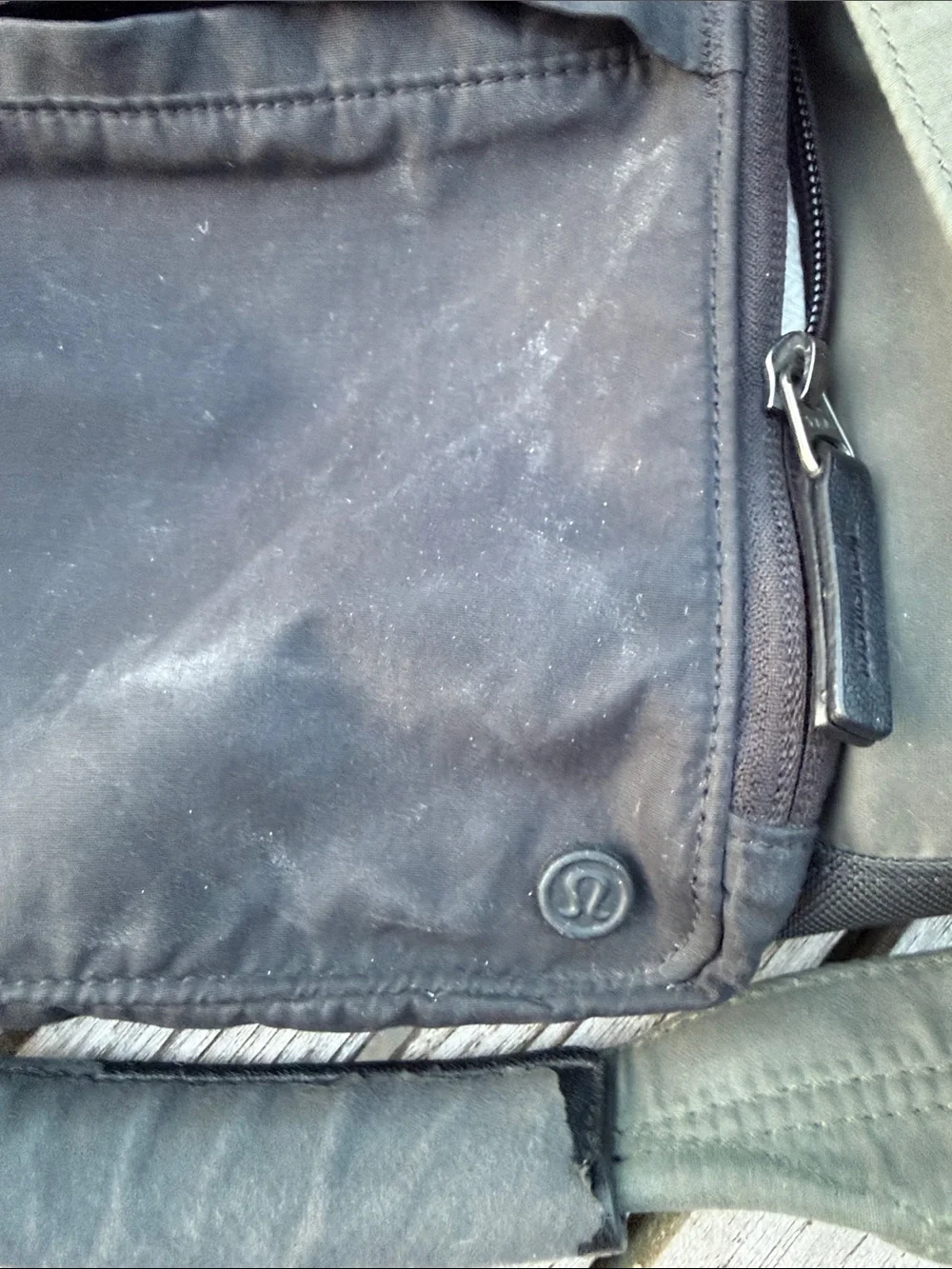 lululemon athletica Olive Green Duffel Bag with Black Pocket. Handles worn